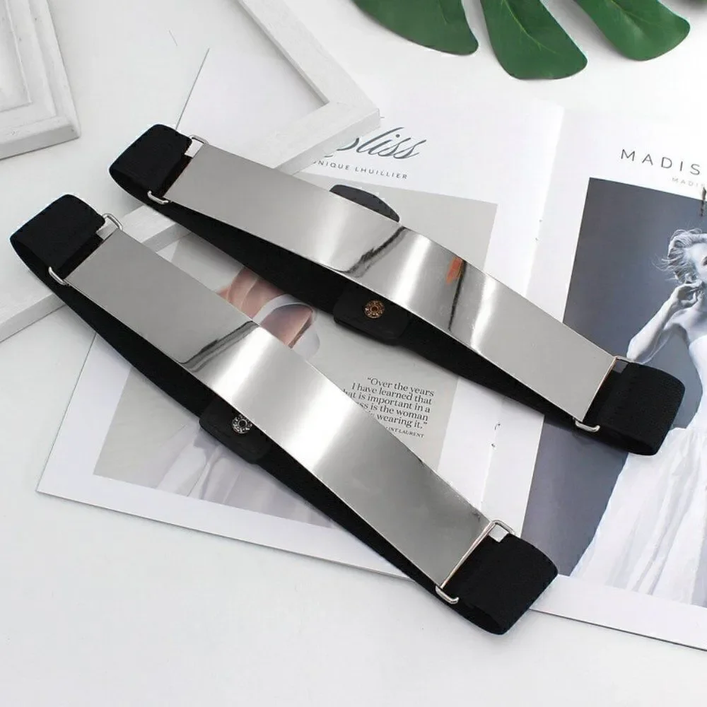 Mirror Gold Silver Tone Metal Plate Elastic Waist Stretchy Dress Belt NEW